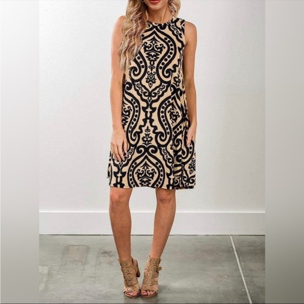 Damask print sleeveless dress XXL NWT